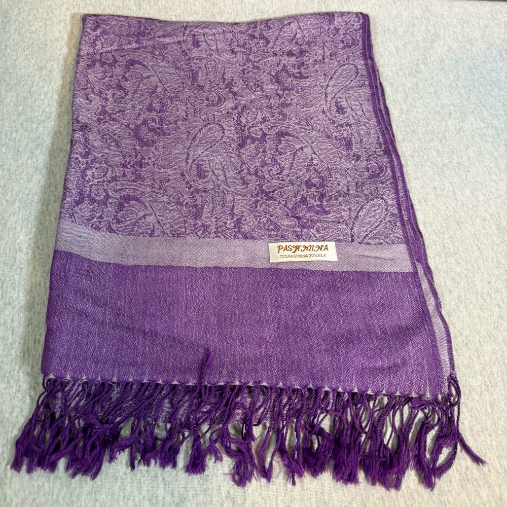 Purple Jacquard Paisley‎ Pashmina Silk Blend Scarf 💜